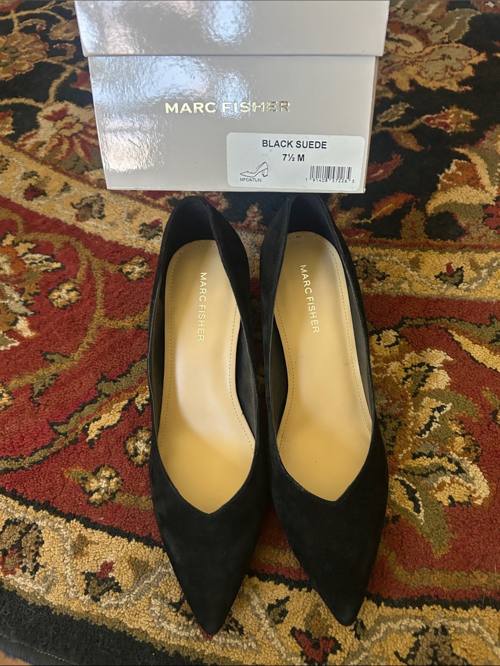 Marc Fisher Caitlin Black Suede Block Heel Pumps - Women Size 7.5